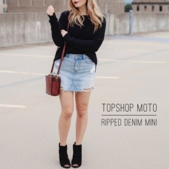 Topshop Dresses & Skirts - Topshop Moto Denim Distressed Miniskirt